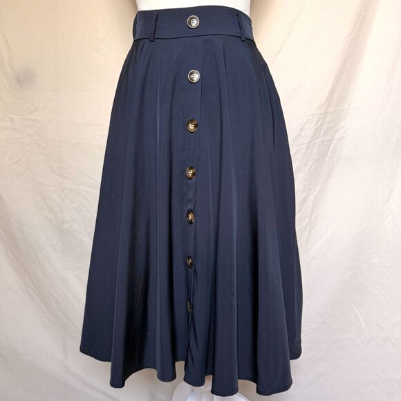 Belle Poque Dresses & Skirts - Belle Poque midi skirt NEW womens XS navy button front flowy retro modest